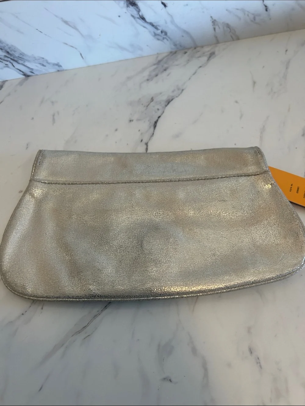 Tory Burch Metallic Silver Logo Wristlet Clutch